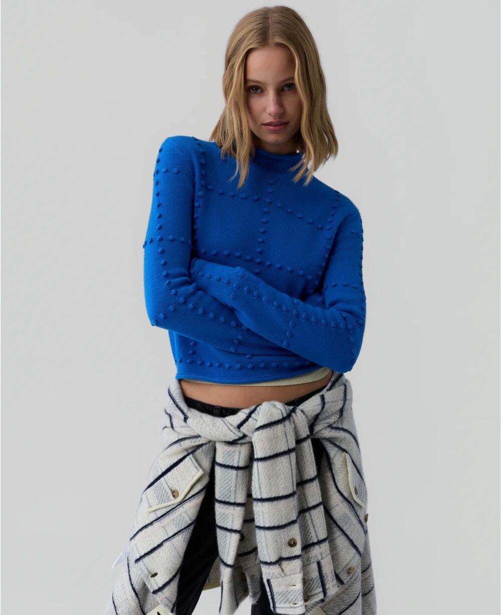 Guest In Residence Popcorn Cashmere Blend Sweater Blue Size S Mock Neck